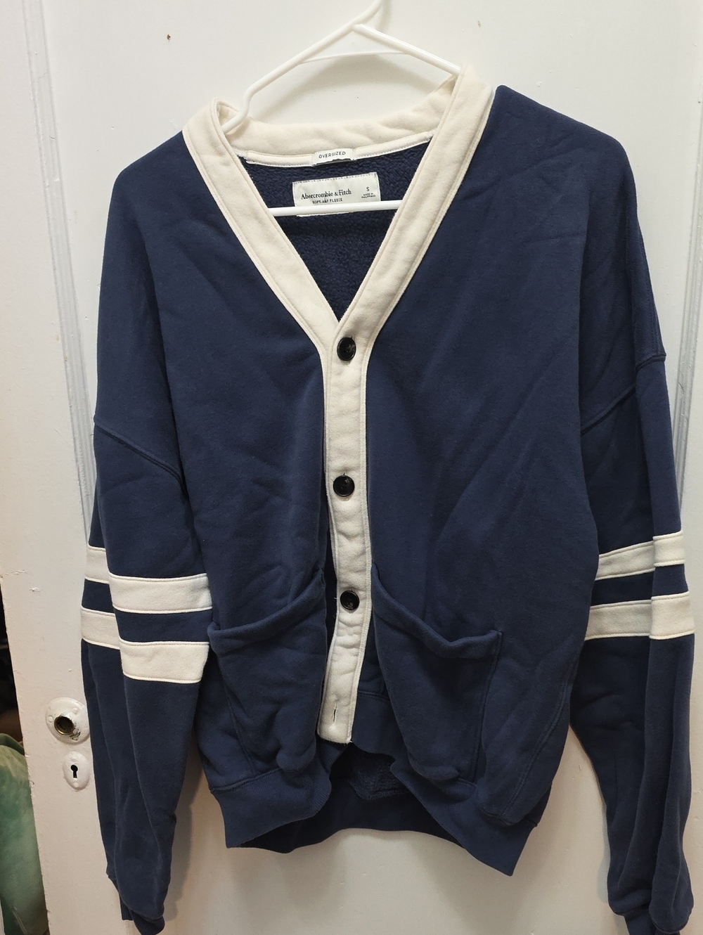 Abercrombie & Fitch Navy Cardigan with Cream Contrast Trim